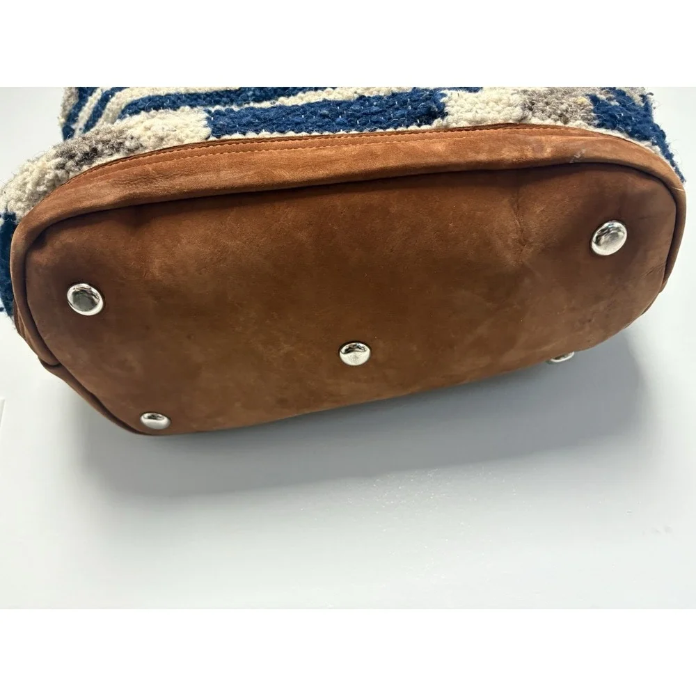 Humble Hilo Leather Wool Boho Satchel Crossbody Bag Cream Blue Gray‎ Purse